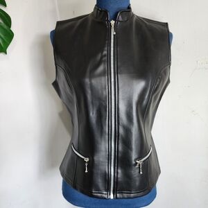 Star City Clothing Faux Black Leather Zipper Vest